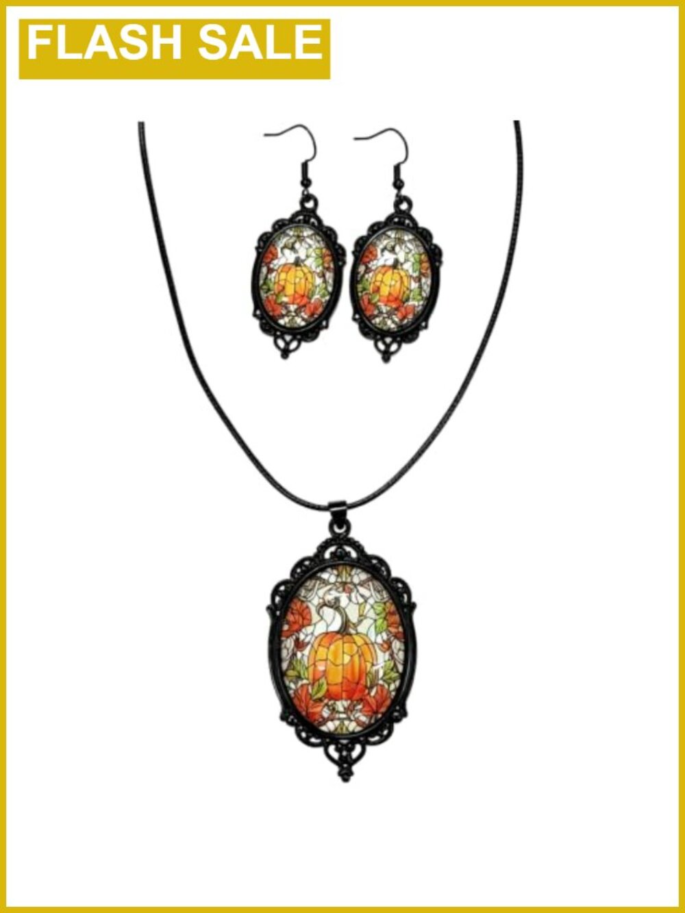 Pumpkin Earrings Necklace Set Resin Fall Halloween Jewelry Women